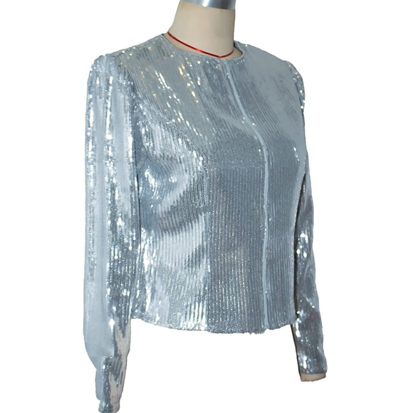 Women Casual Open Front Sequin Jackets Cardigan Glitter Long Sleeve crop blazer - Picture 3 of 6